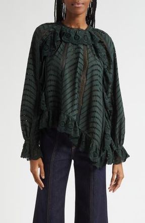 Ulla Johnson Marcella Eyelet Ruffle Top in Cypress at Nordstrom Rack, Size 8