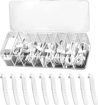 OEM Organizador De Cables, Cables, Incluye 10 Bridas Para Cables, Caja De Almacenamiento Transparente, 26x9x5,5cm, Enrollador Usb, Gesti&oacute;n De Cables