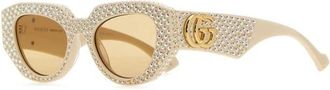 Gucci Accessoires, unisex, Beige, ONE Size, Kristal-Versierde Cat-Eye Zonnebril