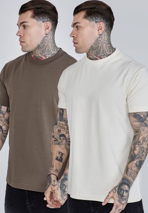 Siksilk Pack de 2 camisetas crudo marr&oacute;n para hombre SikSilk M