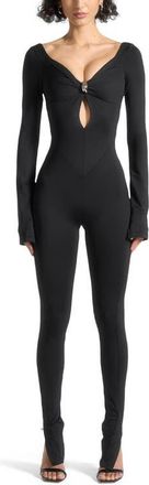 Mani&egrave;re De Voir Twisted Bust Off Shoulder Jumpsuit in Black at Nordstrom, Size 6