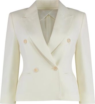 Max Mara Jassen, Dames, Wit, M, Wol, Wollen cropped blazer