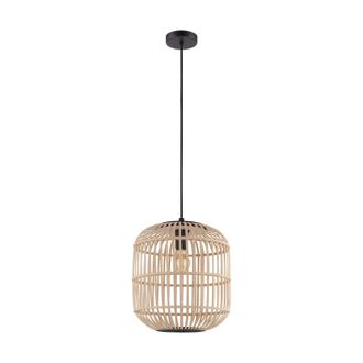 Loops Hanging Ceiling Pendant Light Black & Wicker Cage 1 x 28W E27 Feature Lamp