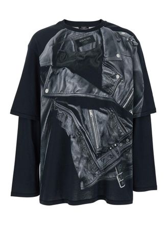 Balmain Leather Trompe LOEil Ls T-Shirt