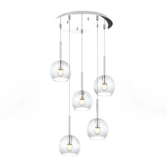 Top-Light Lampadario Contemporaneo Future Metallo Cromo Vetro Trasparente 5 Luci E27