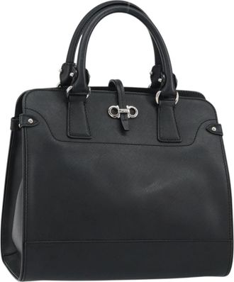 Ferragamo Gancini Handbag Leather Black Leather Handbag (Pre-Owned)