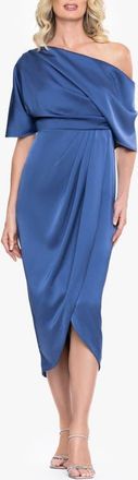Betsy & Adam One-Shoulder Satin Cocktail Tulip Dress in Slate at Nordstrom, Size 10