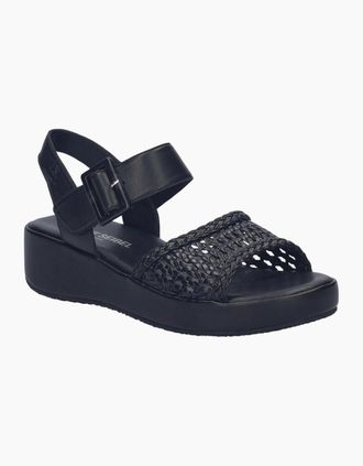 Josef Seibel Womens Eve 06 Womens Wedge Sandals - Black Leather - Size: 6.5