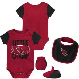 Outerstuff Newborn & Infant Cardinal/Black Arizona Cardinals Little Champ Three-Piece Bodysuit Bib & Booties Set in Red at Nordstrom, Size 6-9M