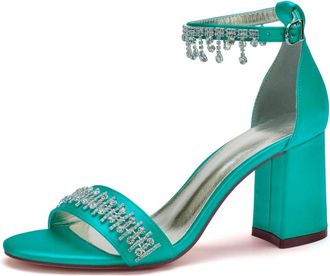 Generic Wedding Shoes Bridal Block Heel Wedding High Heels Sandals Open Toe Bridal Chunky Shoes Wedding Heels 8Cm,Blue Green,10 UK