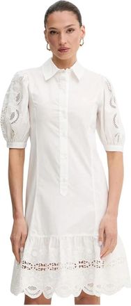 Liu Jo Geborduurd overhemdjurk - Dames - Shirt Kleedjes - Wit - XS - Katoen - Kleedjes