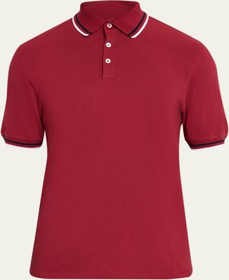 Brunello Cucinelli Mens Striped Cotton Polo Shirt