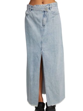 Chaser Trinidad Denim Maxi Front Slit Skirt In Classic Blue