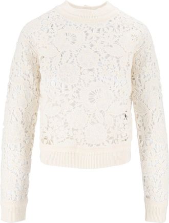 Ermanno Scervino Intricate Floral Lace Cropped Knit Top
