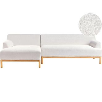 Beliani Sof&aacute; Esquinero Elegante Patas De Madera Sala De Estar Tela De Boucl&eacute; Blanco Crema Izquierdo Sosjosof&aacute; Esquinero Elegante Patas De Madera Sala De Estar