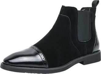 Generic Mens Leather Dress Oxford Boots Fashion British Style Pointed Toe Elastic Band Slip On Chelsea Boots Casual Business Formal Ankle Boot (Black,7.5)