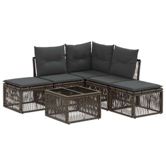 vidaXL Conjunto De Sof&aacute;s De Jard&iacute;n 6 Pcs Gris Rat&aacute;n Sint&eacute;tico Vidaxl