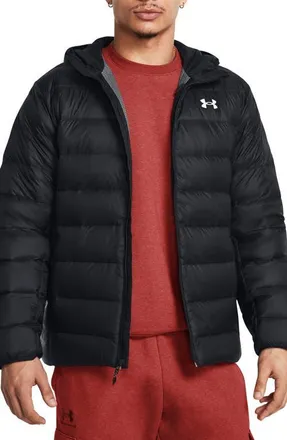 Under Armour Legend Down Hooded Performance Puffer Jacket in Black/black/white at Nordstrom, Size Xxx-Large