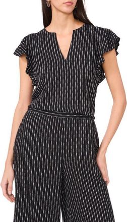 Vince Camuto Print Ruffle Sleeve Top in Rich Black at Nordstrom, Size Xx-Small