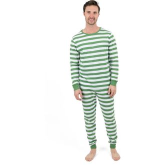 Leveret Mens Cotton Striped Matching Family Holiday Pajamas in Green & White at Nordstrom, Size Xx-Large