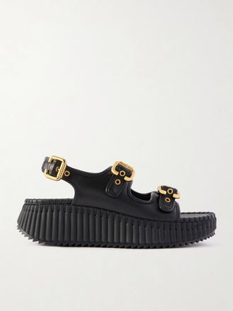 Chlo&eacute; Sandali Platform In Pelle Con Fibbie Nama - Nero