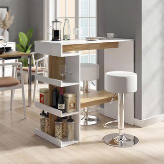 Vicco Tavolo Bar Alto Dana, Rovere Bianco/dorato, 108 X 50 Cm Con 2 Sgabelli Da Bar, Vicco