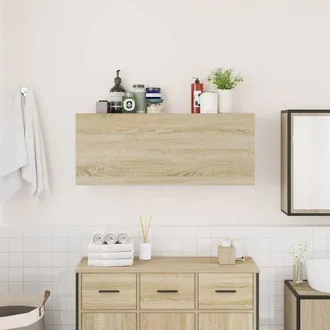 Berkfield Home Decorative Bathroom Wall Cabinet Sonoma Oak 100x25x40 cm Engineer in Light Tan | Size: 100 x 25 x 40 cm