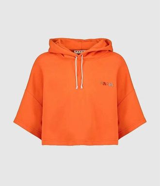 Marni Womens Bright Orange Cropped Hoodie