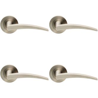 Loops 4x PAIR Slim Arched Flat Lever on Round Rose Concealed Fix Satin Stainless Steel in Metallics