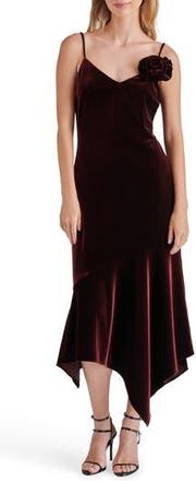 Steve Madden Lucille Rosette Detail Asymmetric Velvet Dress in Wine at Nordstrom Rack, Size X-Small