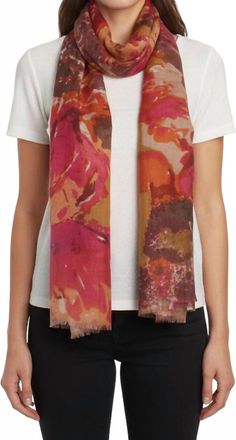 Tolani Floral Scarf In Tan/pink