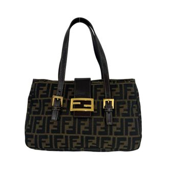 Fendi Black Brown Canvas Leather Handbag Tote Bag (Pre-Owned)