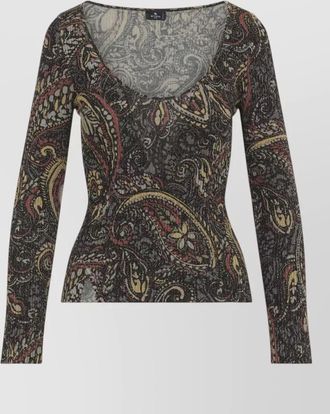 Etro ribbed scoop-neck long-sleeve top