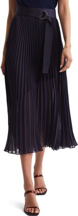 Reiss Anya Pleat Belted Midi Skirt in Grape at Nordstrom, Size 2