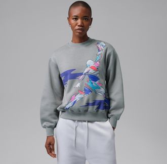Nike Jordan Womens Jordan Brooklyn Graphic Crew-Neck Sweatshirt in Grey | IQ7451-073