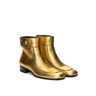 Saint Laurent Womens Gold Leather Ankle Boots