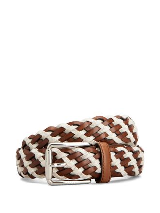 Tod's braided weave buckle belt - men - Calf Leather/Canvas - 95 - White