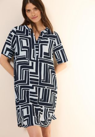 Cecil Midikleid CECIL, Damen, Gr. L (42), N-Gr, blau (universal blau), Web, Obermaterial: 88% Viskose, 12% Nylon, bedruckt, bequem kniefrei, Rundhals, Kleid