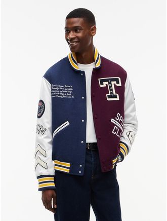 Tommy Hilfiger Mens Tommy Jeans Wool-Blend Varsity Jacket - Dark Blue - L