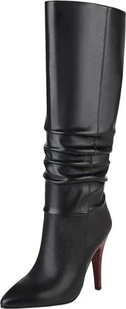 Generic Women Long Pleated Boots Pointed Toe Thin Heel Winter Elegant Wedding Party Knee High Boot