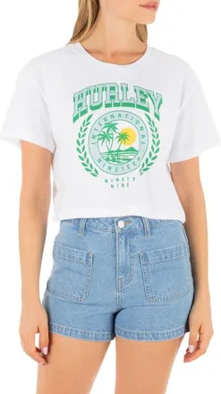 Hurley Academy Graphic Boxy Crop T-Shirt in White at Nordstrom, Size X-Large