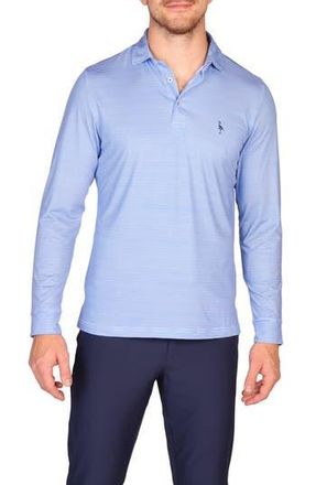 Tailorbyrd Stripe Print Long Sleeve Performance Polo in Blue at Nordstrom Rack, Size Xx-Large