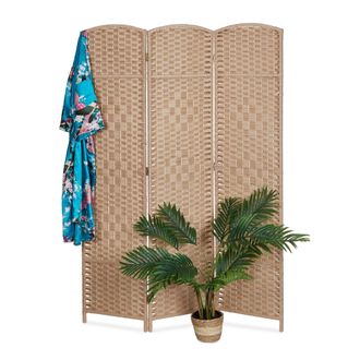Relaxdays Relaxdays - Biombo, 3 Paneles, Separador Ambientes Plegable, 170x120 Cm, Para Interior, Madera, Cuerda De Papel, Natural