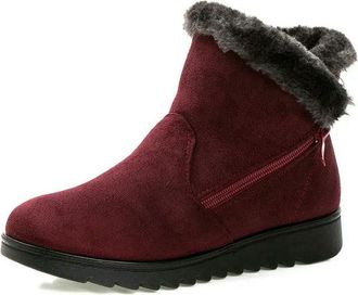 Generic NYSBH Women Female Ladies Old Mother Snow Shoes Boots Platform Woollen Cloth Zipper Winter Plush Warm Round Toe Rosered