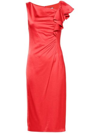 Nissa draped-detailing satin midi dress - Red