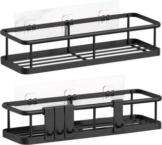OEM Juego De Estantes Para Ducha De 2 Piezas, No Requiere Perforaci&oacute;n, Gran Capacidad, Secado R&aacute;pido, Incluye 4 Ganchos, Organizaci&oacute;n Del Ba&ntilde;o, Negro