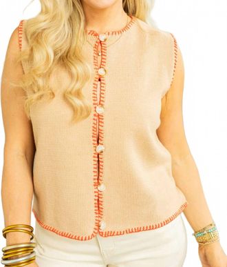 Wishlist Aviana Stitch Detail Button Up Lightweight Sweater Vet In Mocha/coral
