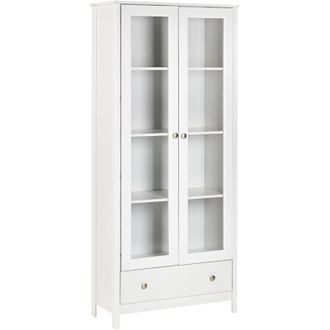 Beliani Classico mobile decorativo scandinavo Credenza alta con cassetto espositivo in vetro Bianco Nornalup