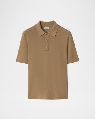 Burberry Mens Check-Placket Wool Knit Polo Shirt