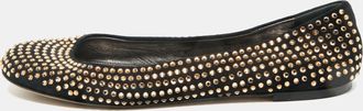 Giuseppe Zanotti Black Suede Crystal Embellished Ballet Flats